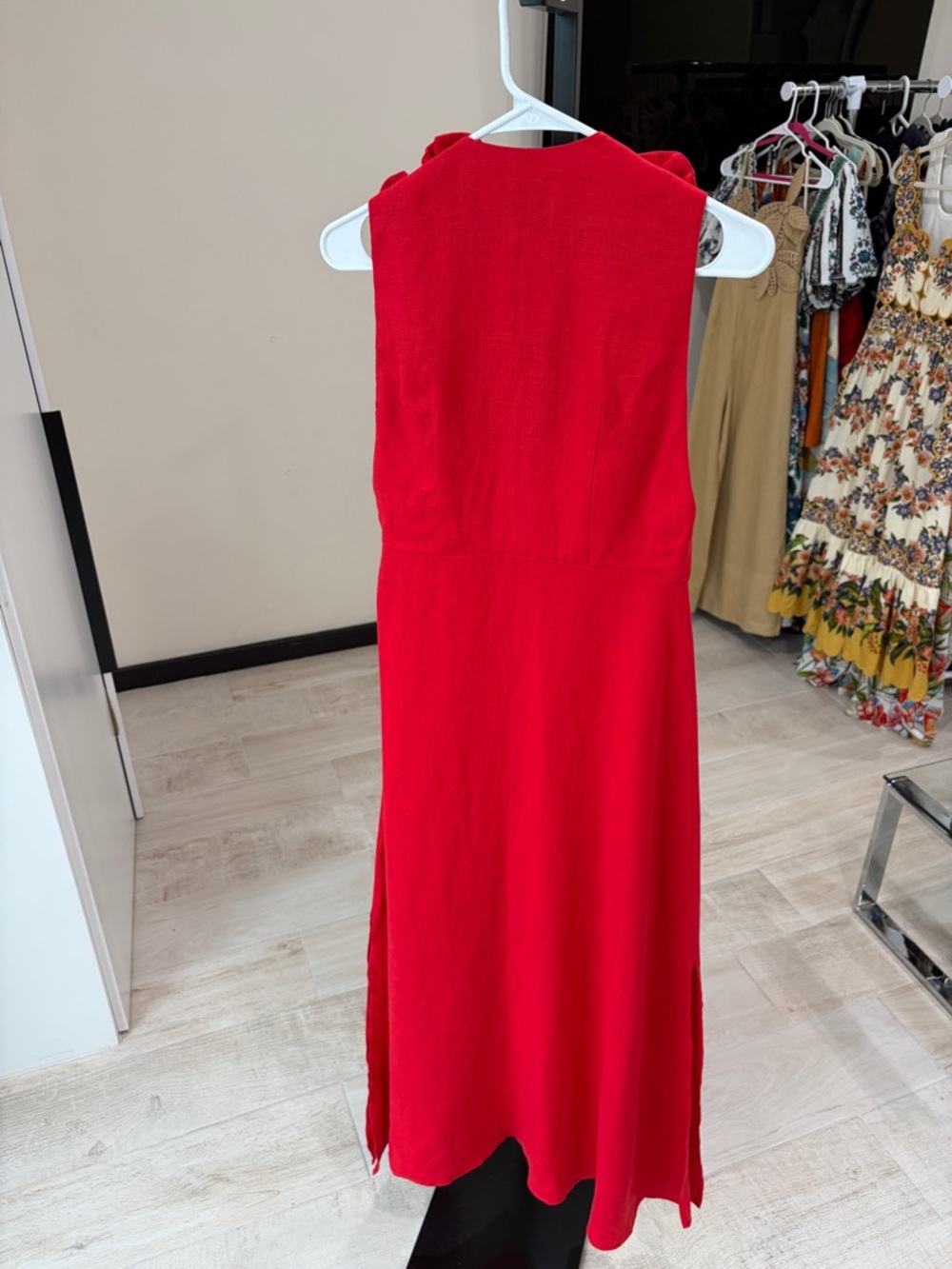 FARM Rio Bold Red Maxi Dress with Floral Neckline - Picture 7 of 15